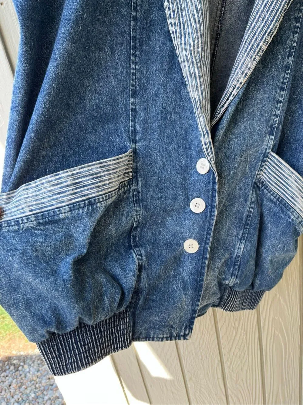 VTG 80s Denim Jacket M Railroad Stripe Oversized Slouchy Acid Wash USA